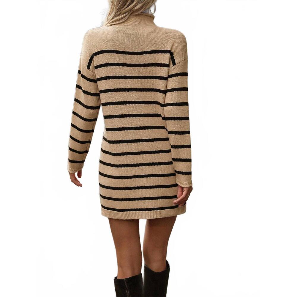 NEW LOVESOFT striped spliced knitted sweater dress in khaki - Picture 2 of 3
